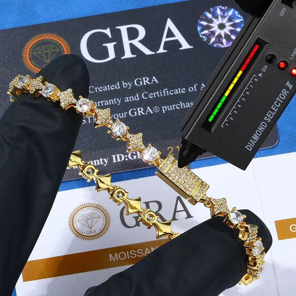 Custom 6mm 18K Gold Moissanite Star Bracelet | Women's Luxury Hip Hop Bling | Caratix - CaratixJewelry